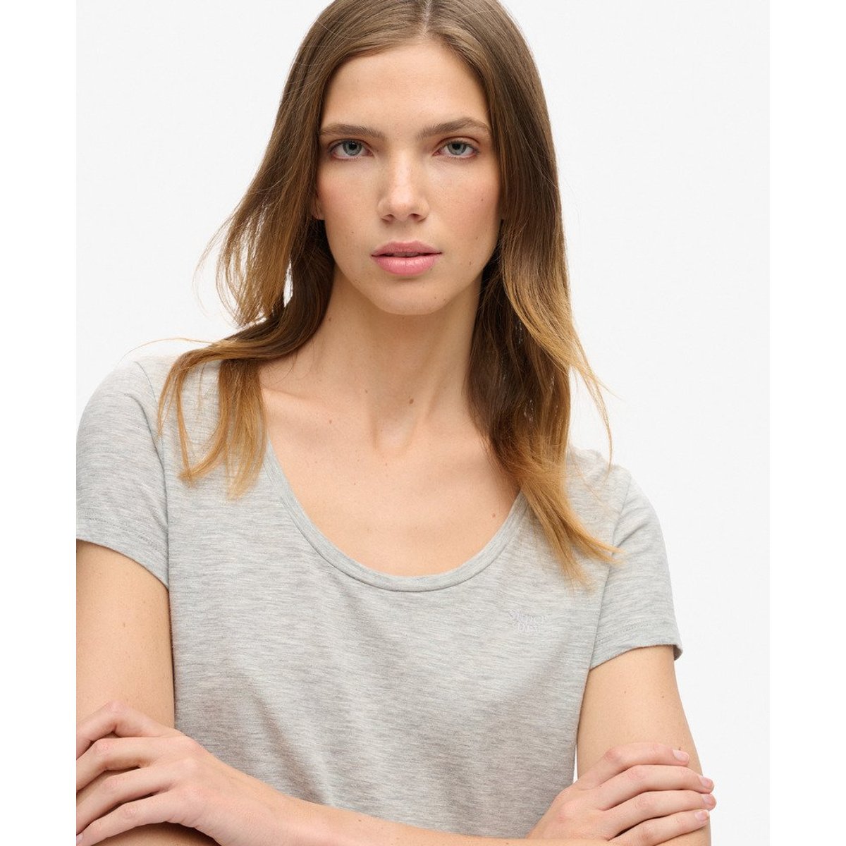T-shirt à encolure dégagée Studios gris poivre chiné, SUPERDRY