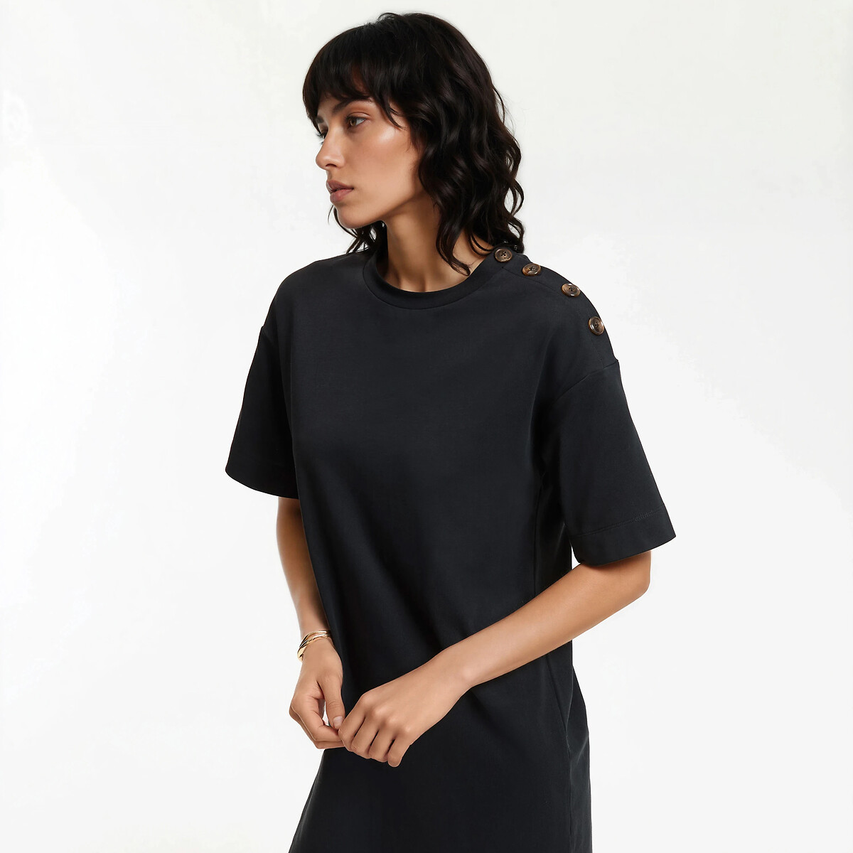 Robe T-shirt courte à boutons épaules noir, LA REDOUTE COLLECTIONS