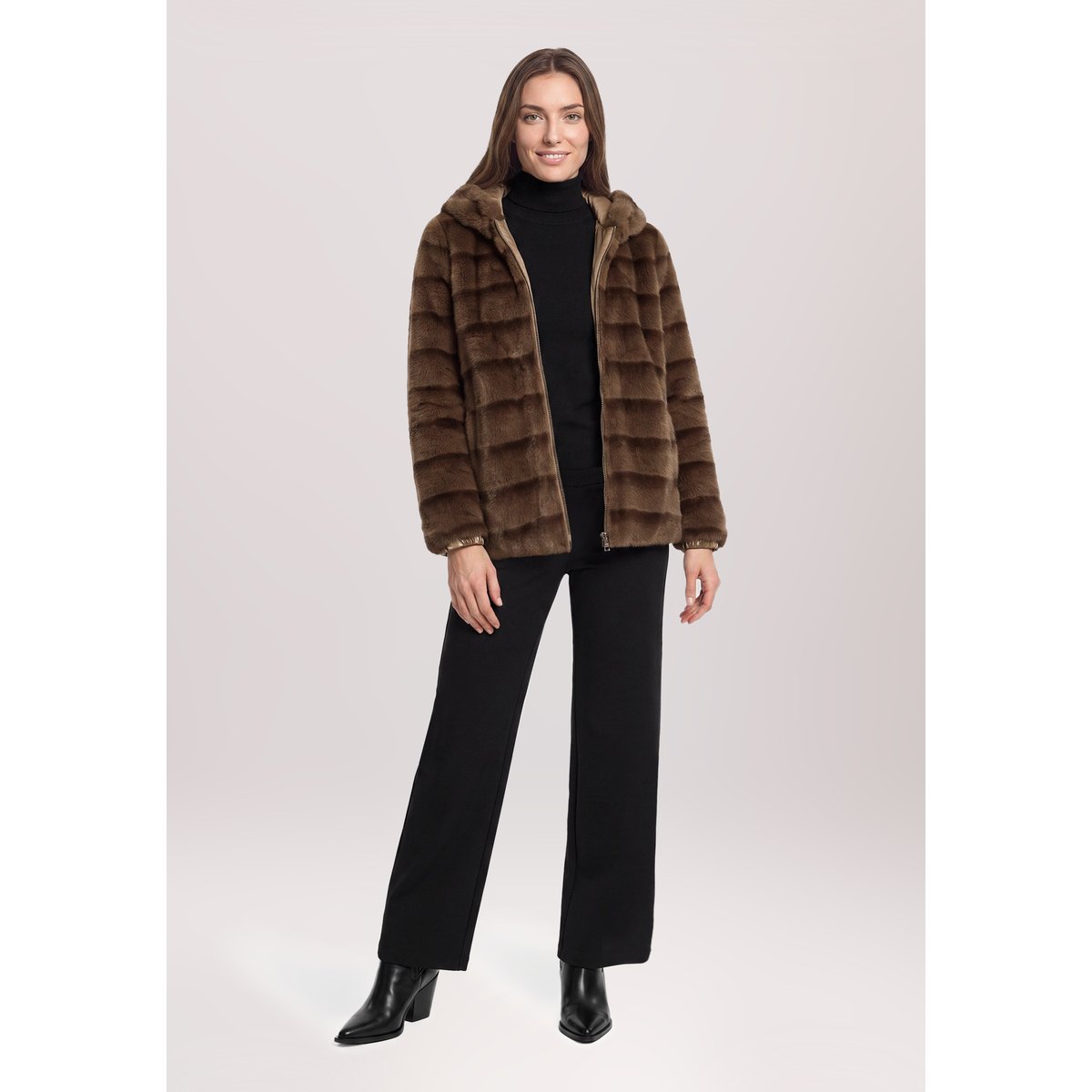 Veste en peluche à capuche taupe/marron, BETTY BARCLAY