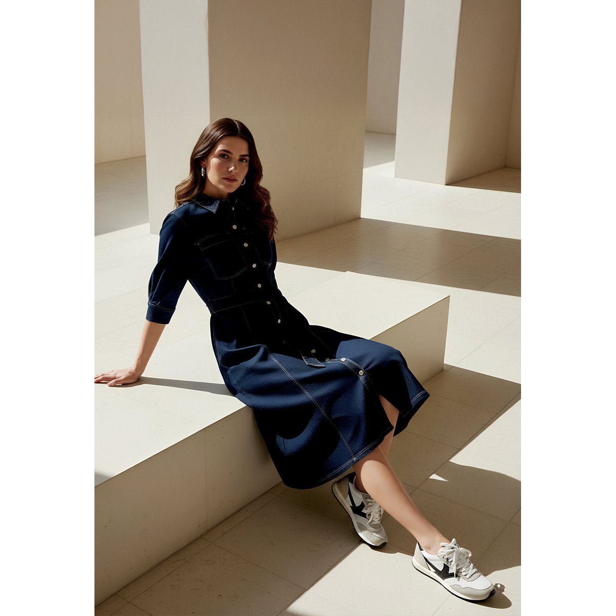 Robe-chemisier à patte de boutonnage dark blue denim, BETTY BARCLAY