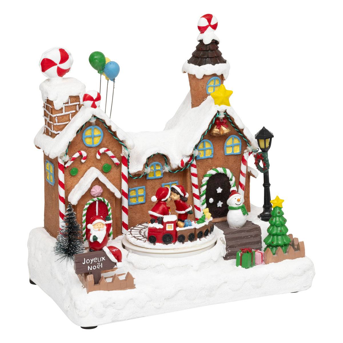 Village lumineux Père Noël bonhomme de neige train 11 LED musical et avec mouvement multicolore, ATMOSPHERA