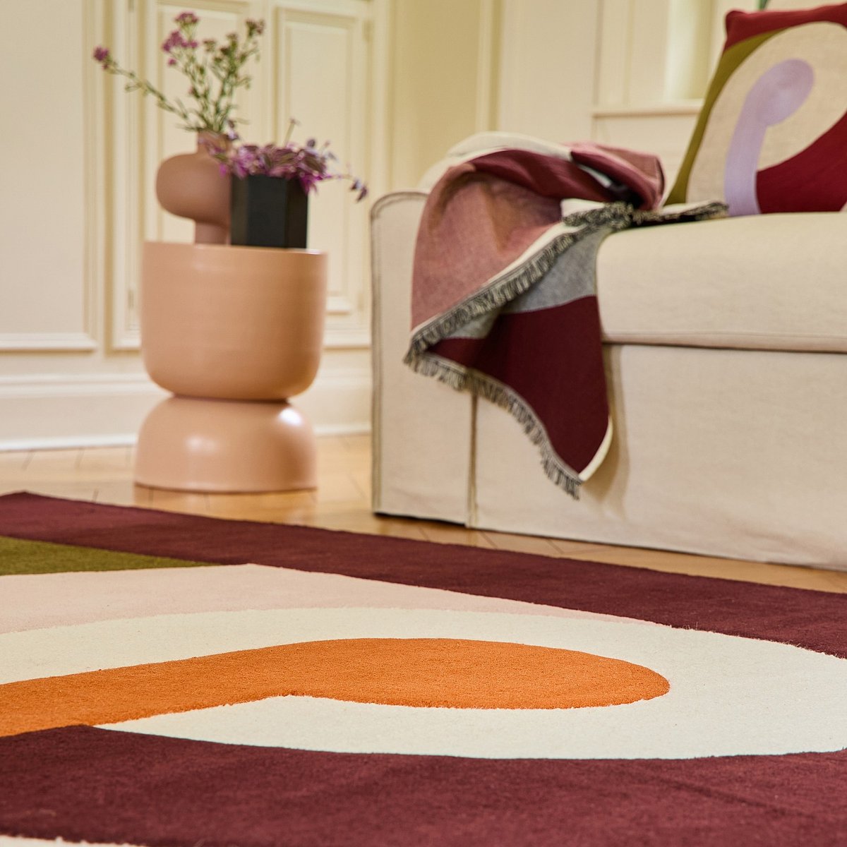 Tapis de salon laine BONNIE bordeaux, orange, rose poudré, bronze, multicolore, HABITAT