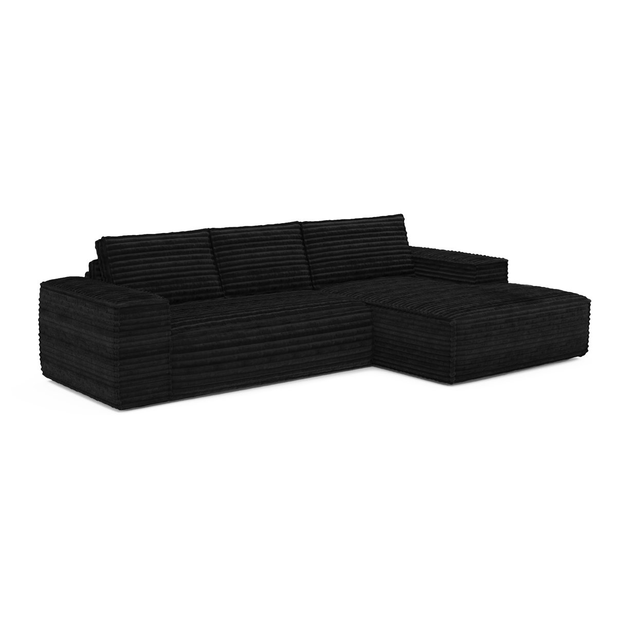 Canapé convertible angle droit 5 places en velours côtelé JOAN noir, SIA HOME