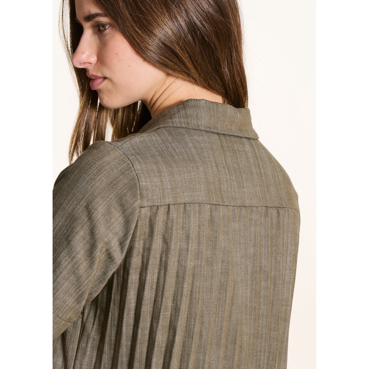 Robe courte chemise en jean à manches courtes kaki, LA FEE MARABOUTEE