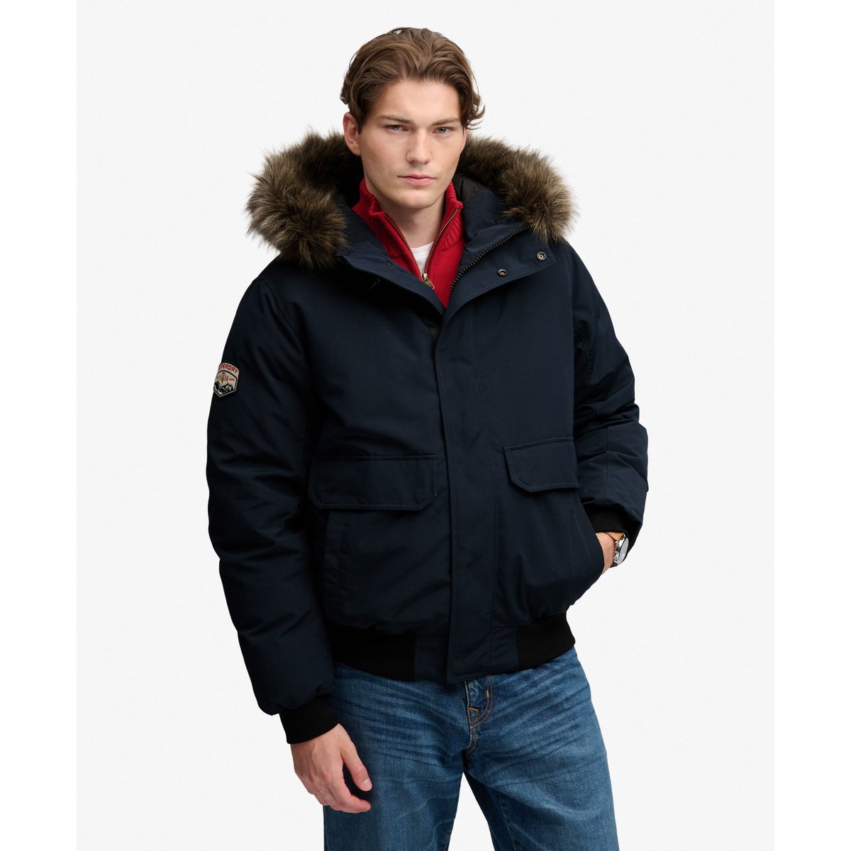 Bomber Everest en imitation fourrure bleu marine éclipse, SUPERDRY