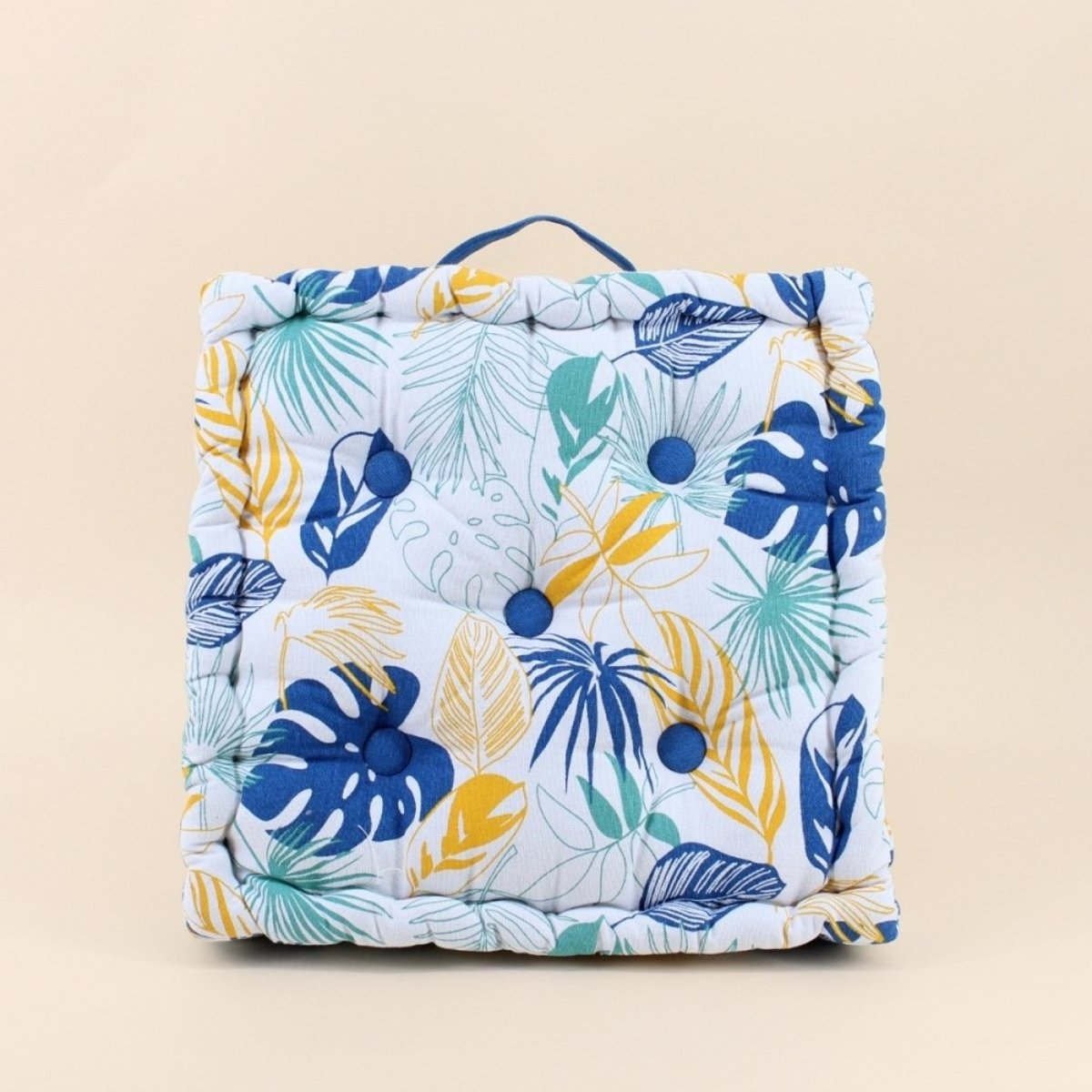 Coussin de sol motifs tropical 40x40cm blanc, ORNAMI