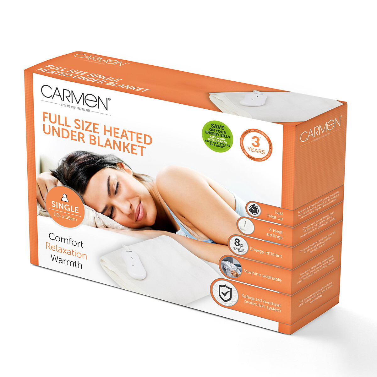 Single Heated Full Size Under Blanket white, CARMEN