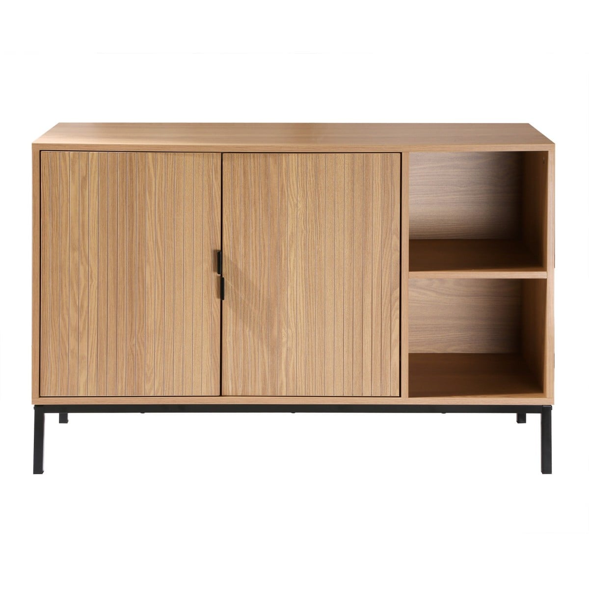 Buffet 2 portes 2 niches ouvertes effet bois rainuré L110 cm - TARA bois clair, CALICOSY