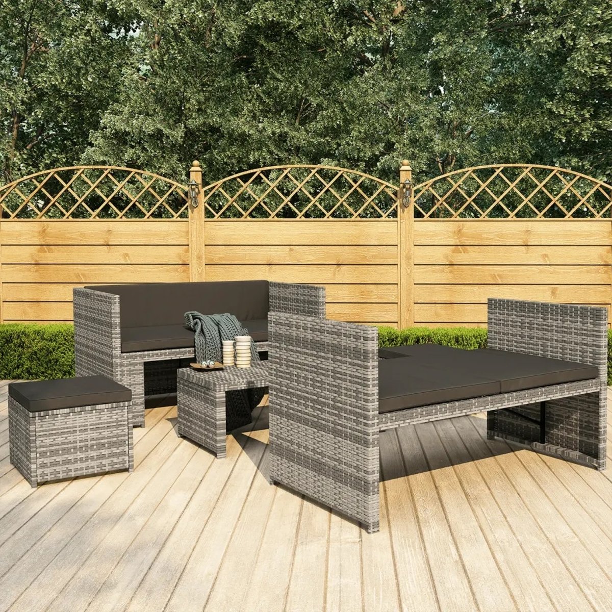 Salon de jardin 5 pièces avec coussins gris clair, HOME MAISON