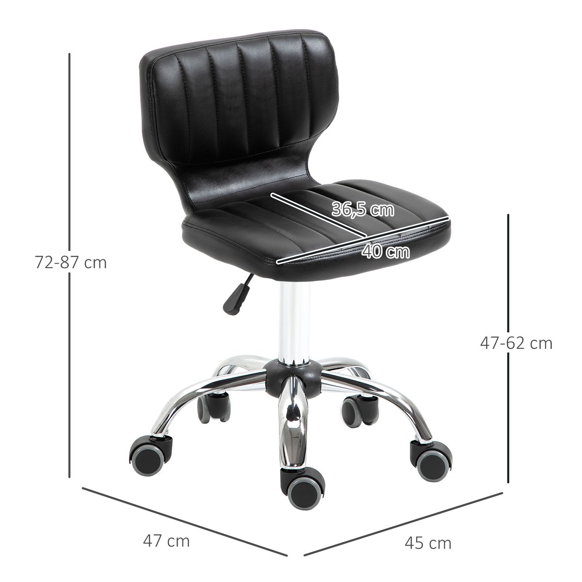 Tabouret de salon Acier Noir noir, métal chromé, HOMCOM