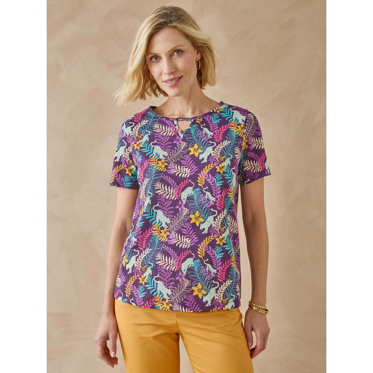 Tee-shirt manches courtes coton imprimé violet, DAXON