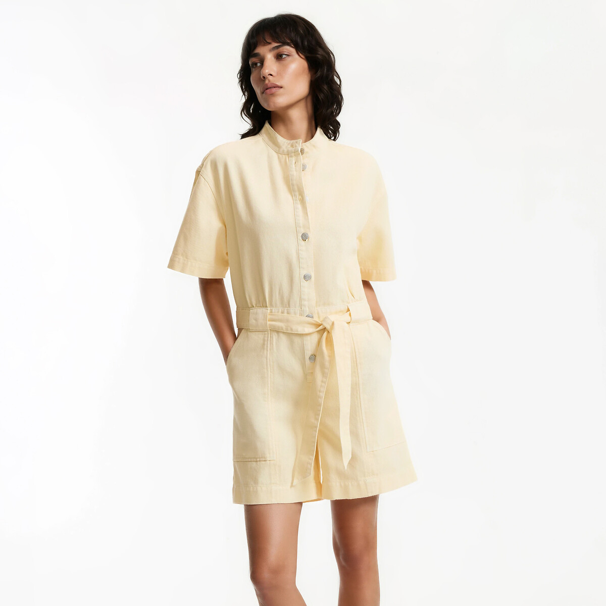 Short Sleeve Denim Playsuit vanilla, LA REDOUTE COLLECTIONS