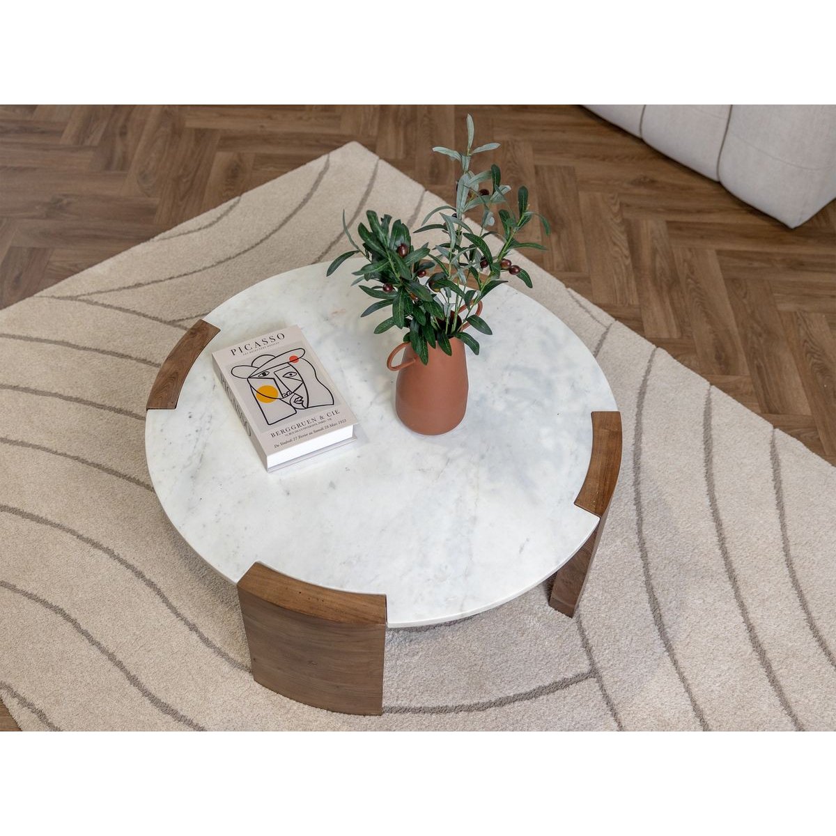 Table basse ronde en marbre, TORVI blanc, BOBOCHIC