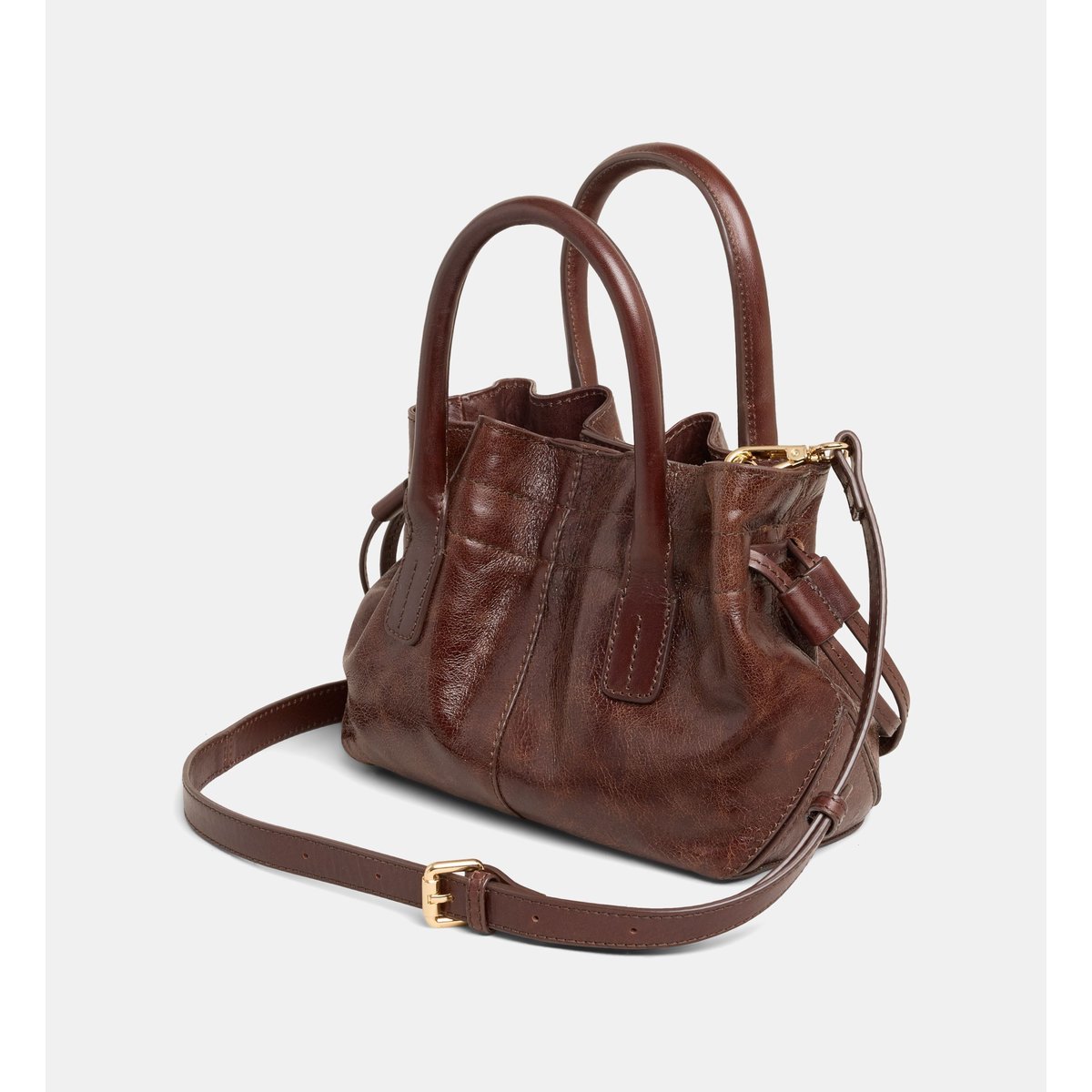 Mini sac cabas cameron wrinkled cuir marron chocolat, GALERIES LAFAYETTE