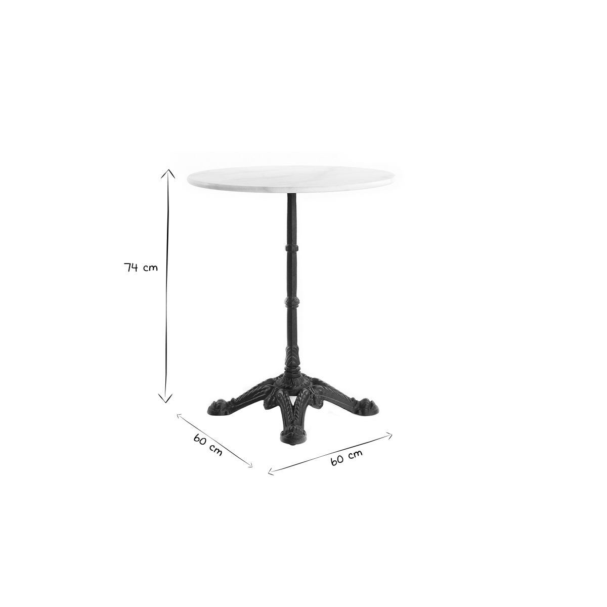 Table bistrot ronde en pierre minérale et métal noir D60 cm CONTY blanc et noir, MILIBOO