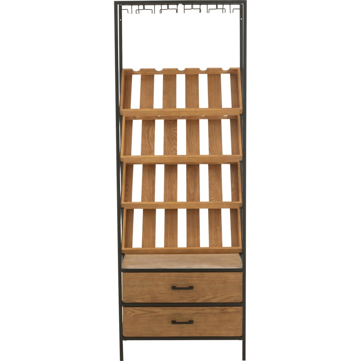 Meuble bar rectangulaire en bois avec rangements pour bouteilles bois naturel et métal noir, RECOLLECTION