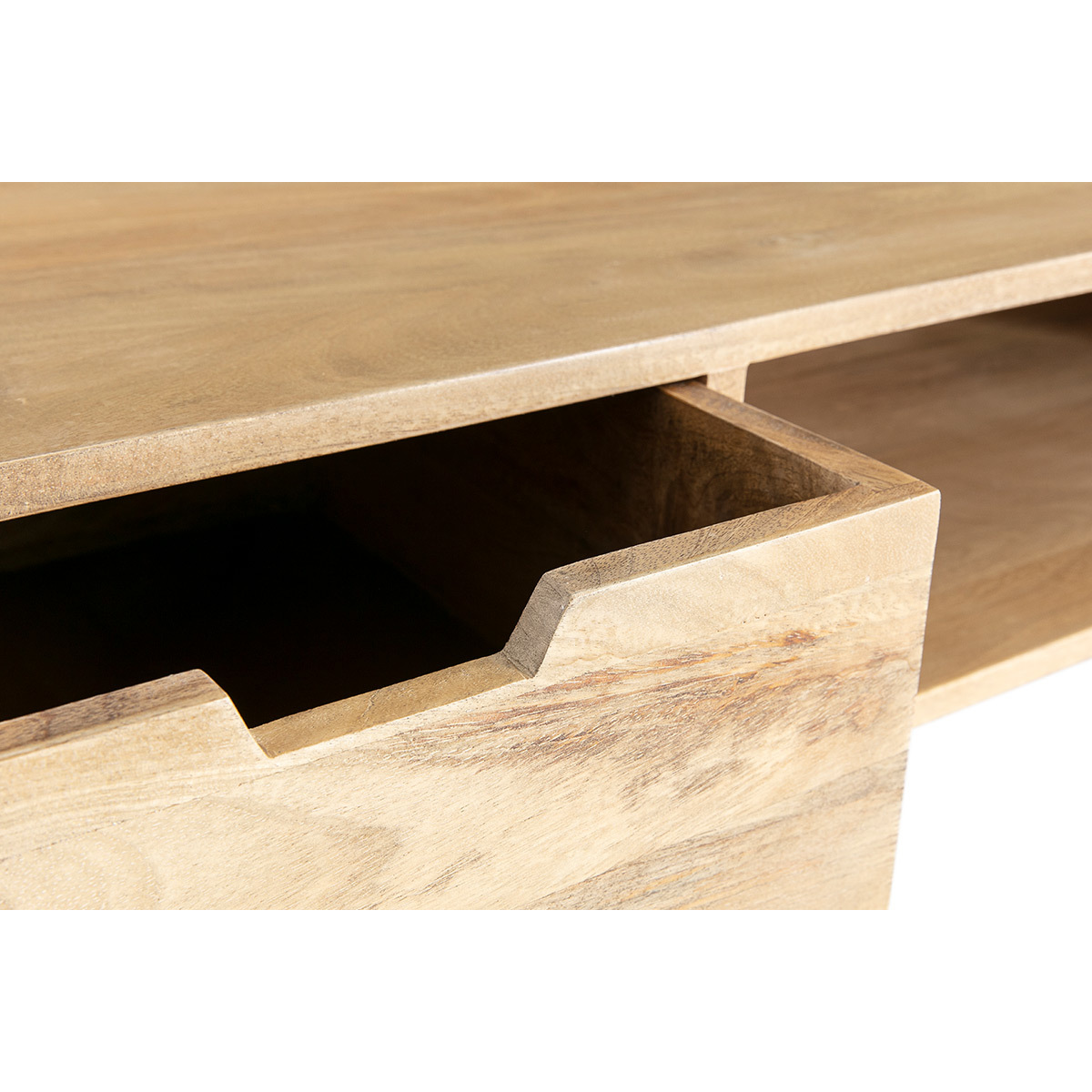 Meuble TV en bois manguier massif et métal noir L150 VIBES naturel, MILIBOO