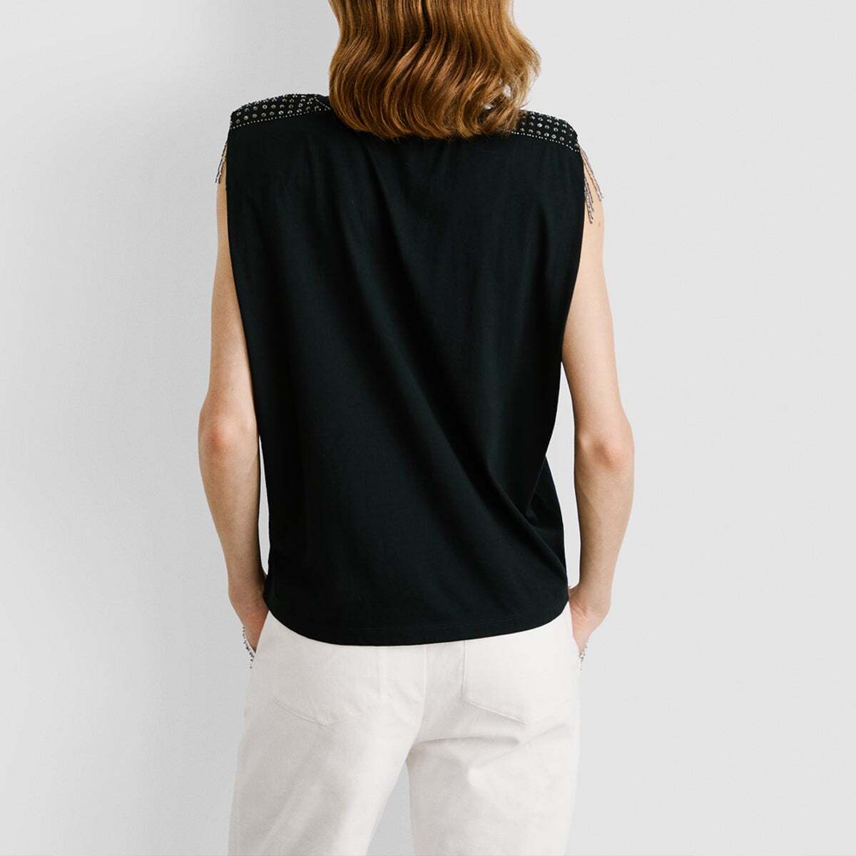 T-Shirt Avec Pierres Décoratives Sur Les Épaules noir, PEPE JEANS