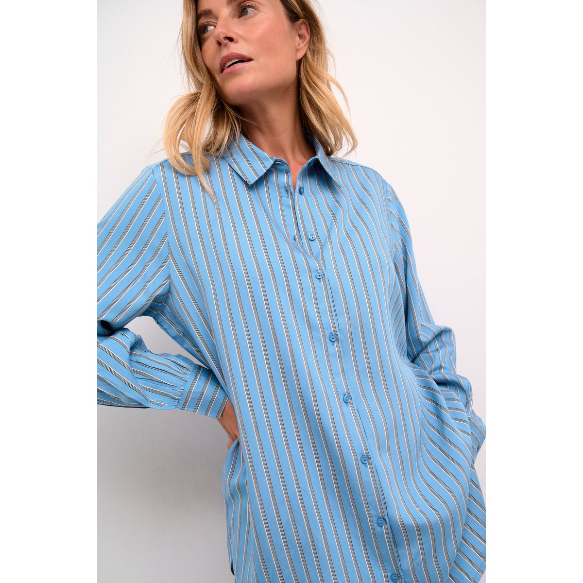 Long sleeved shirt bleu silver lake blue stripe, CREAM