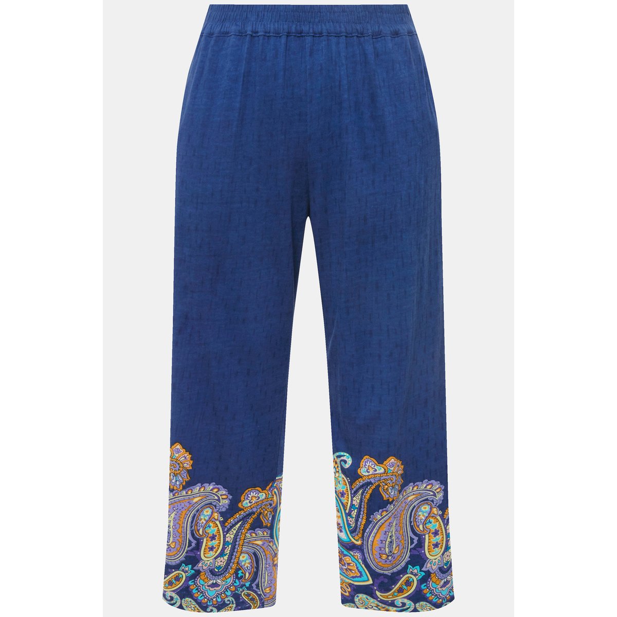 Pantalon en jersey 7/8 à jambe droite. Frise pétrole foncé, ULLA POPKEN