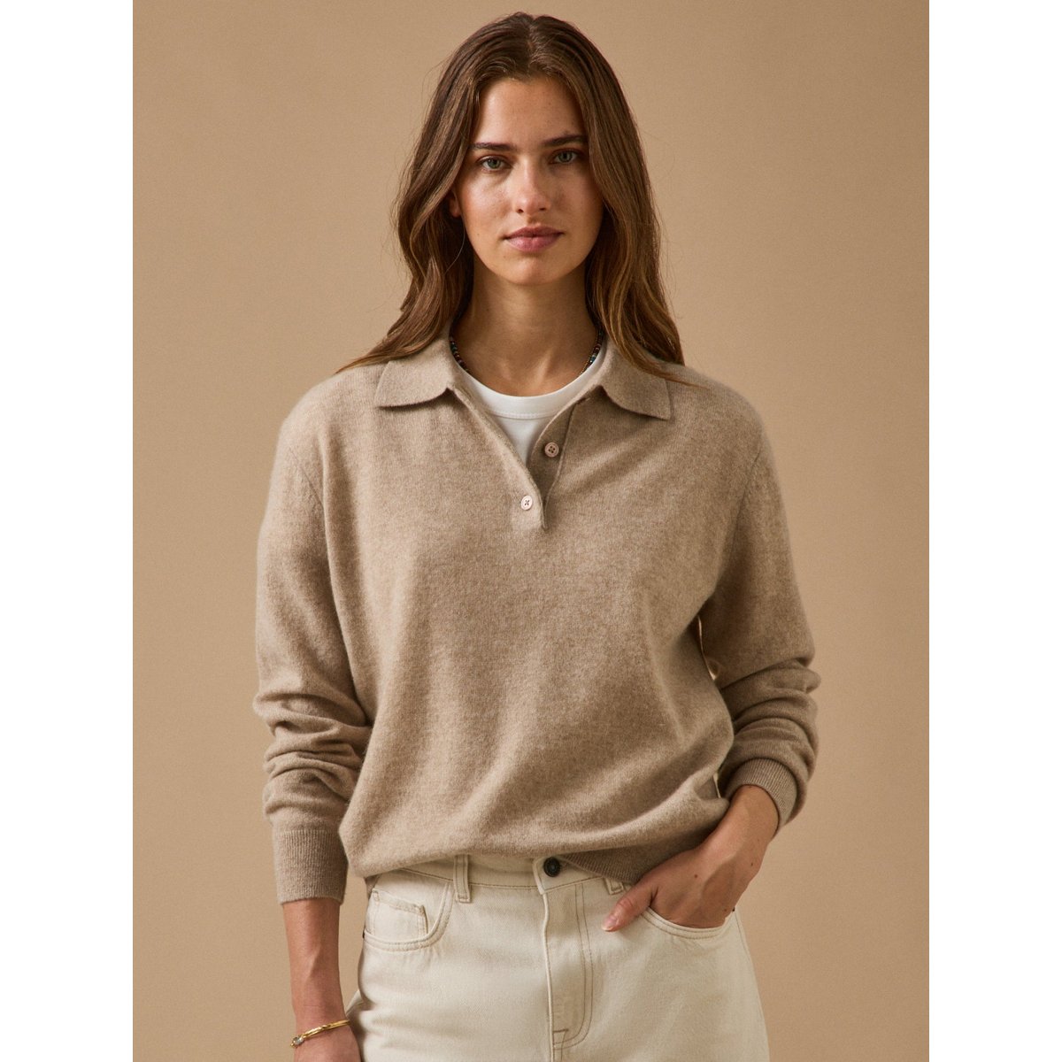 Pull col polo - Collection Cachemire grege, CYRILLUS