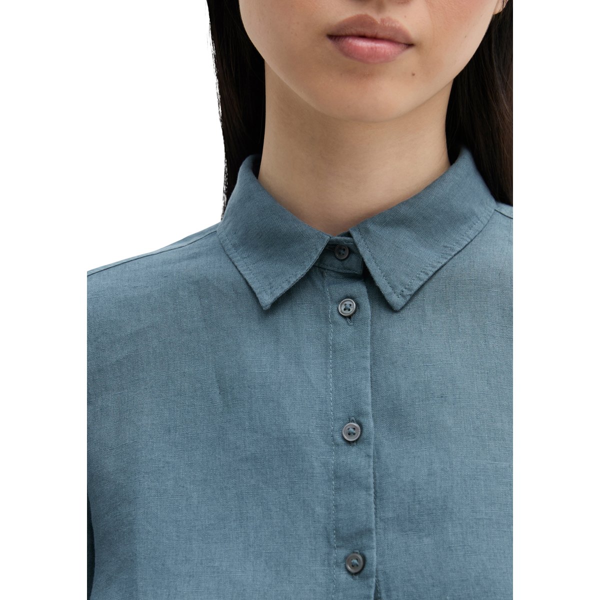 Blouse en lin à manches courtes regular avec de larges plis dans le dos bleu moyen, MARC O'POLO