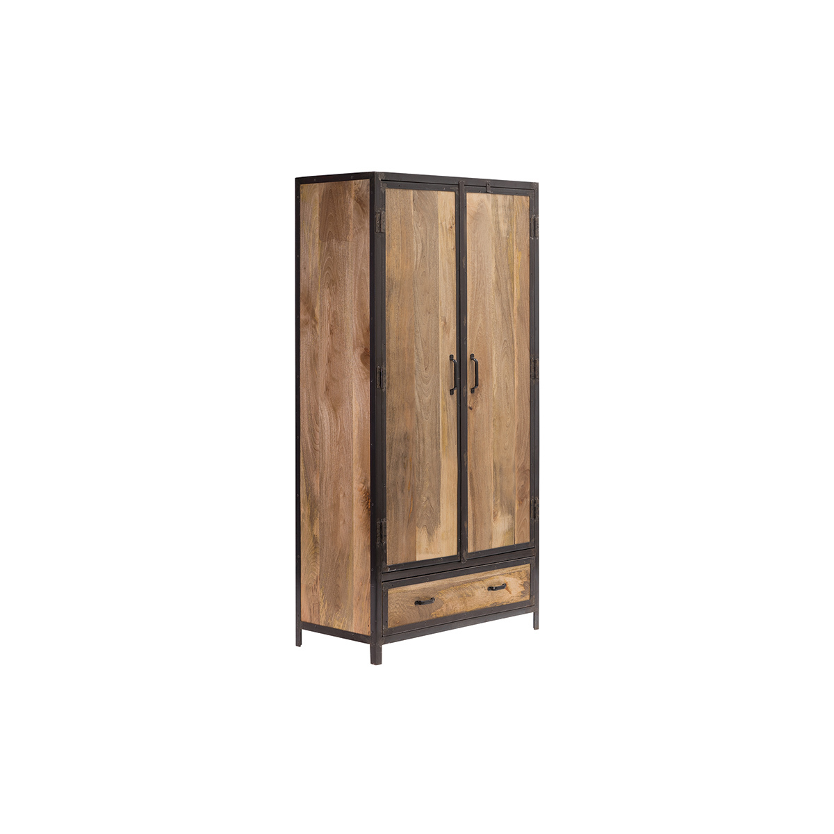 Armoire industrielle en bois massif manguier et métal noir L90 cm INDUSTRIA bois clair / noir, MILIBOO
