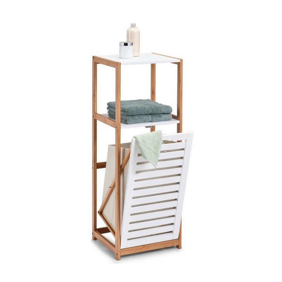 Meuble salle de bains colonne panier à linge blanc, ZELLER PRESENT