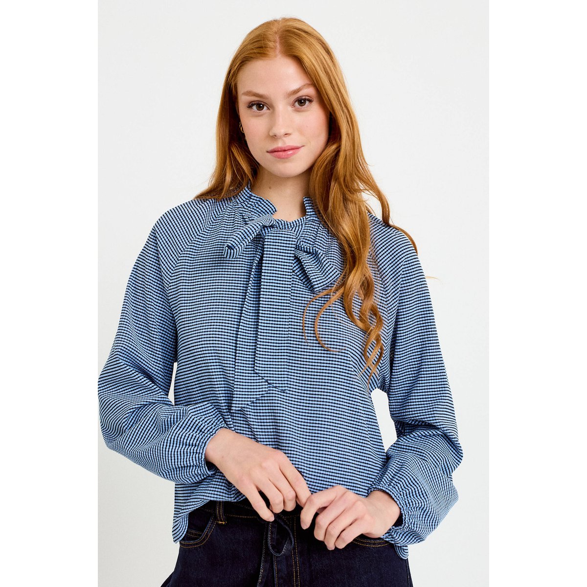 Blouse col montant manches longues bleu, CACHE CACHE