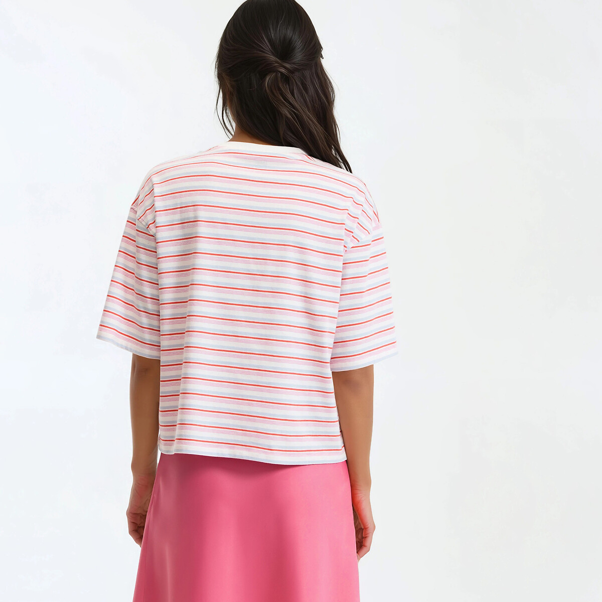 T-shirt rayé, col rond, manches courtes rayé rose, LA REDOUTE COLLECTIONS