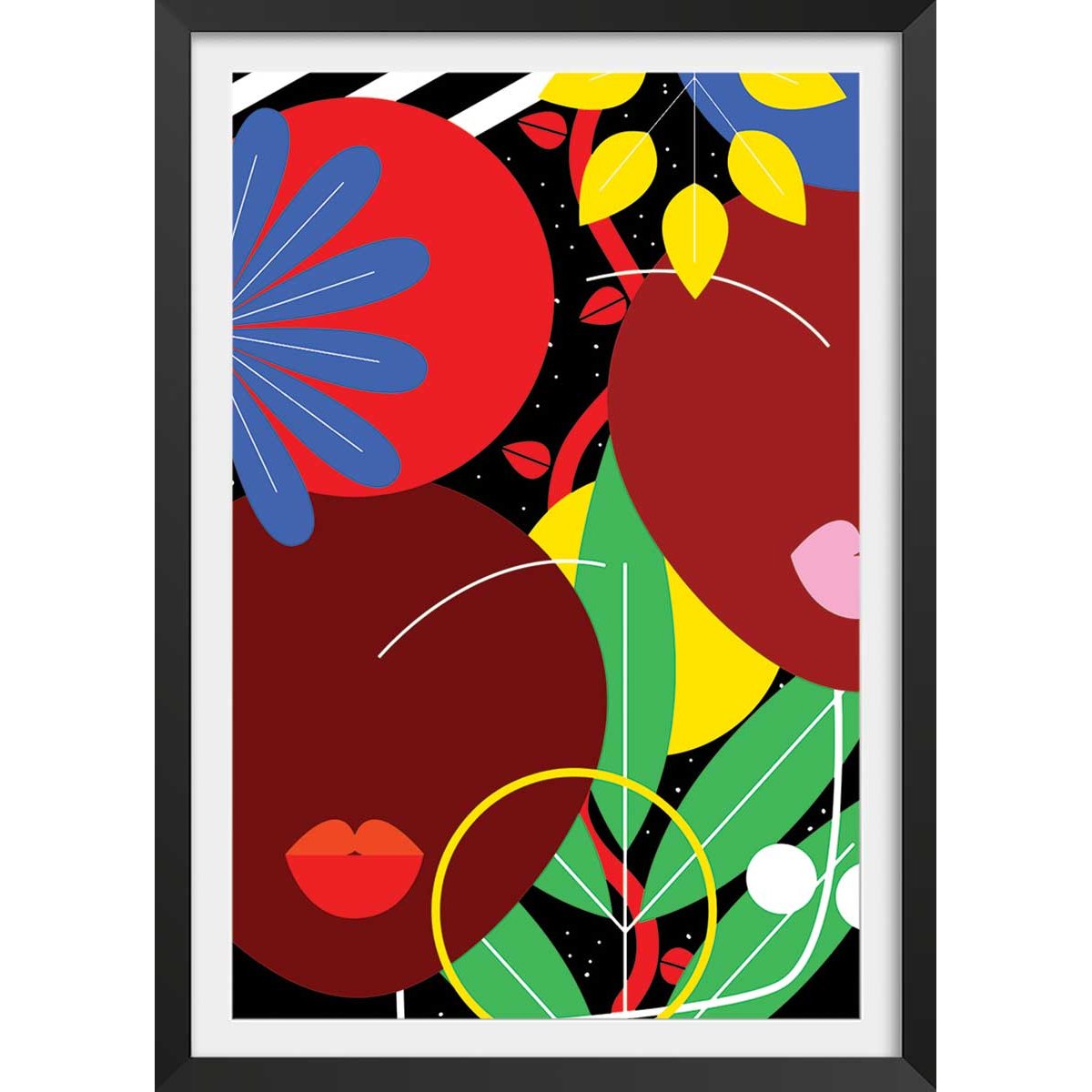 Affiche collage french kiss affiche + cadre en bois - noir, HEXOA