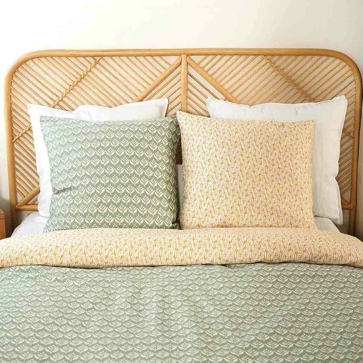 Parure housse de couette en satin de coton imprimée, Orient vert, C DESIGN HOME TEXTILE
