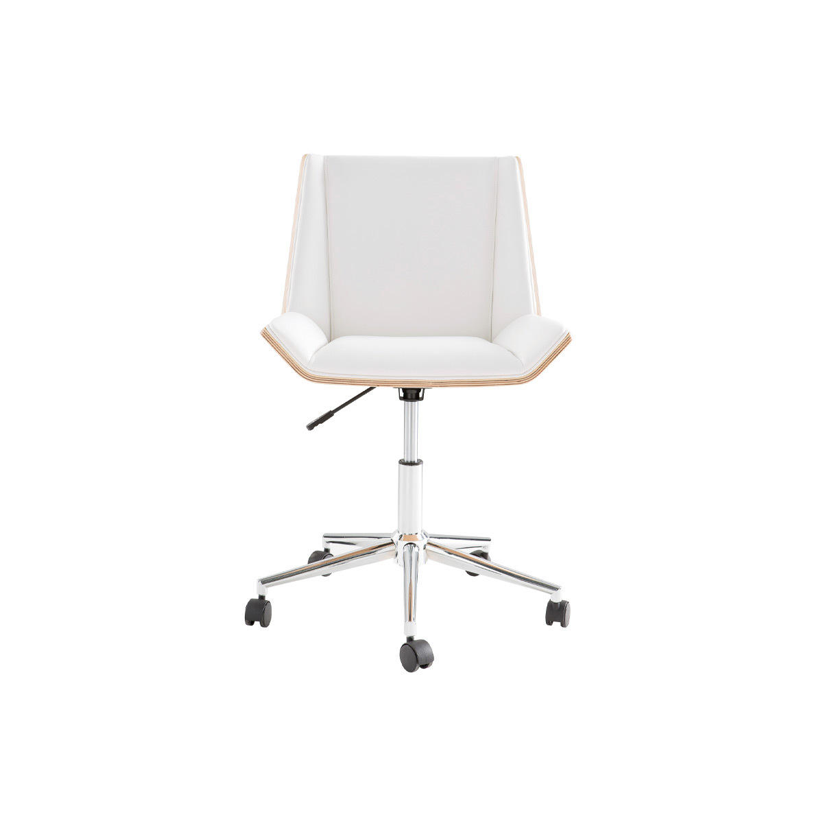Chaise de bureau à roulettes design noire, bois foncé et acier chromé MELKIOR blanc, MILIBOO