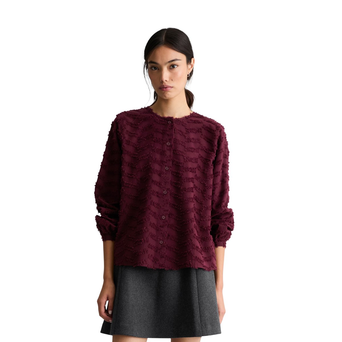 Blouse relaxed en fil de coton Coupé rouge foncé, MARC O’POLO DENIM