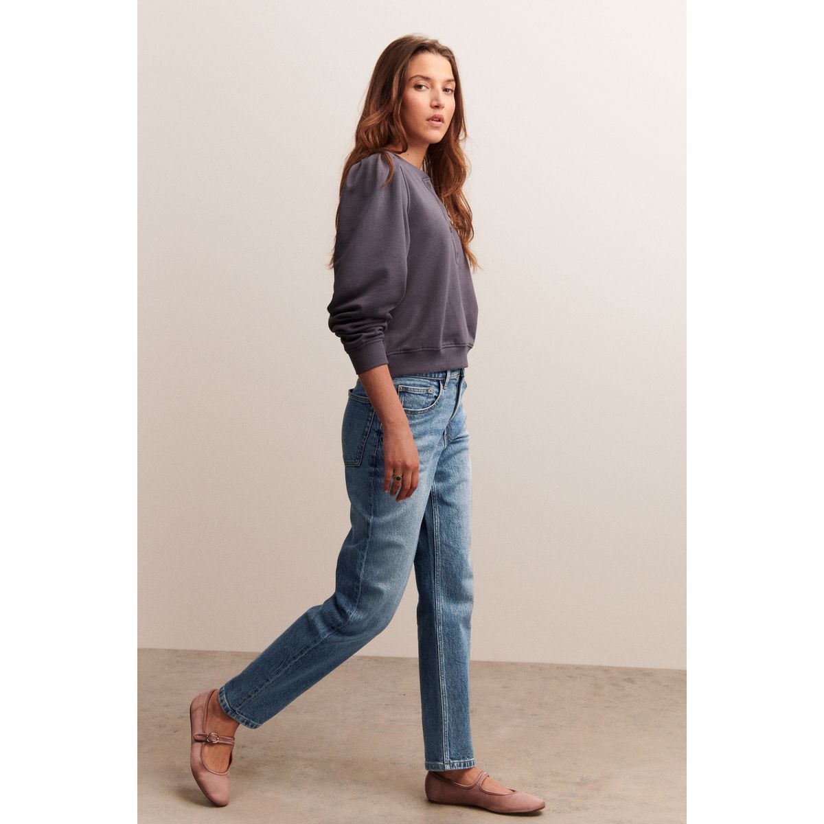 Jean mom stretch confortable jean bleu moyen, NEXT