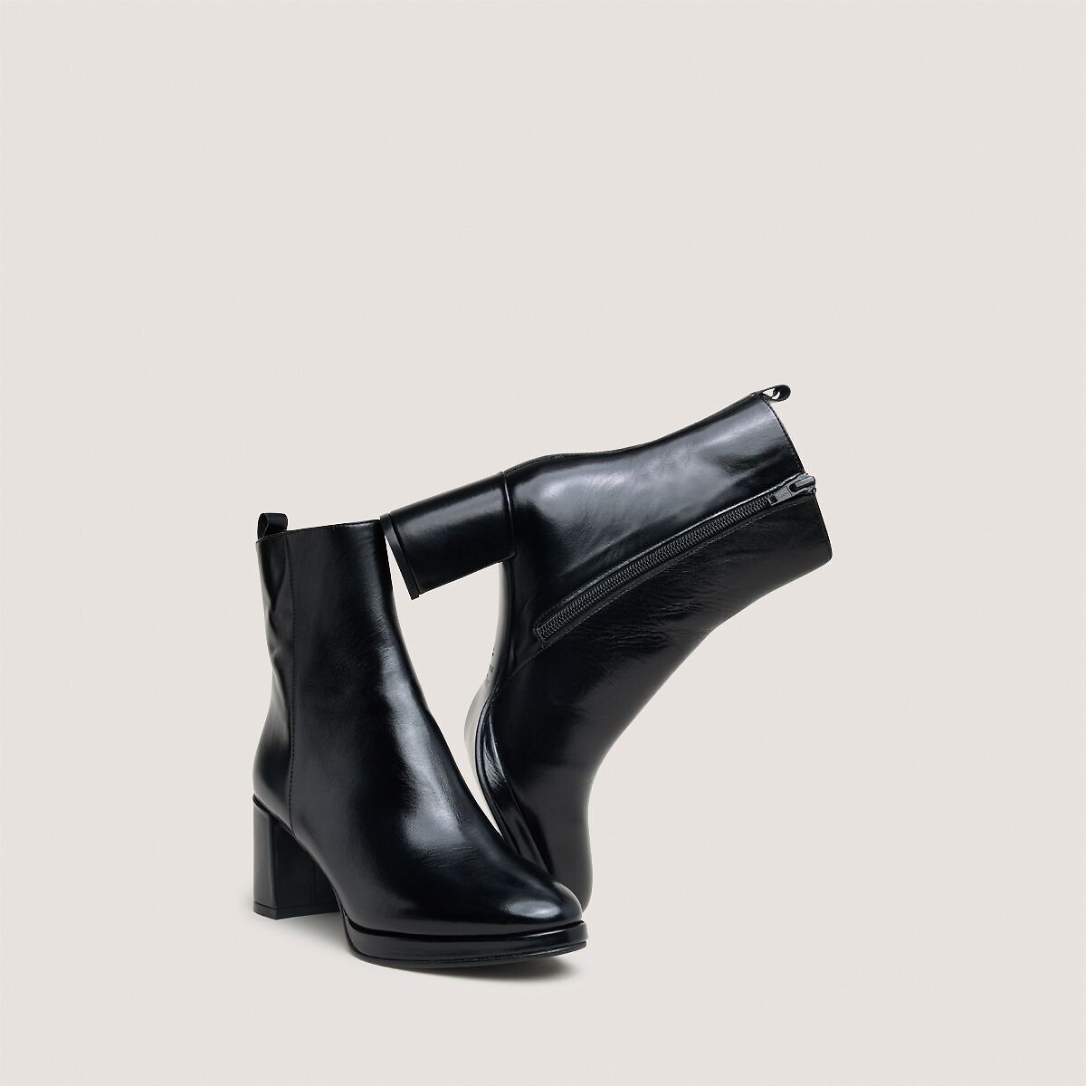 Dibrina heeled leather ankle boots black, JONAK
