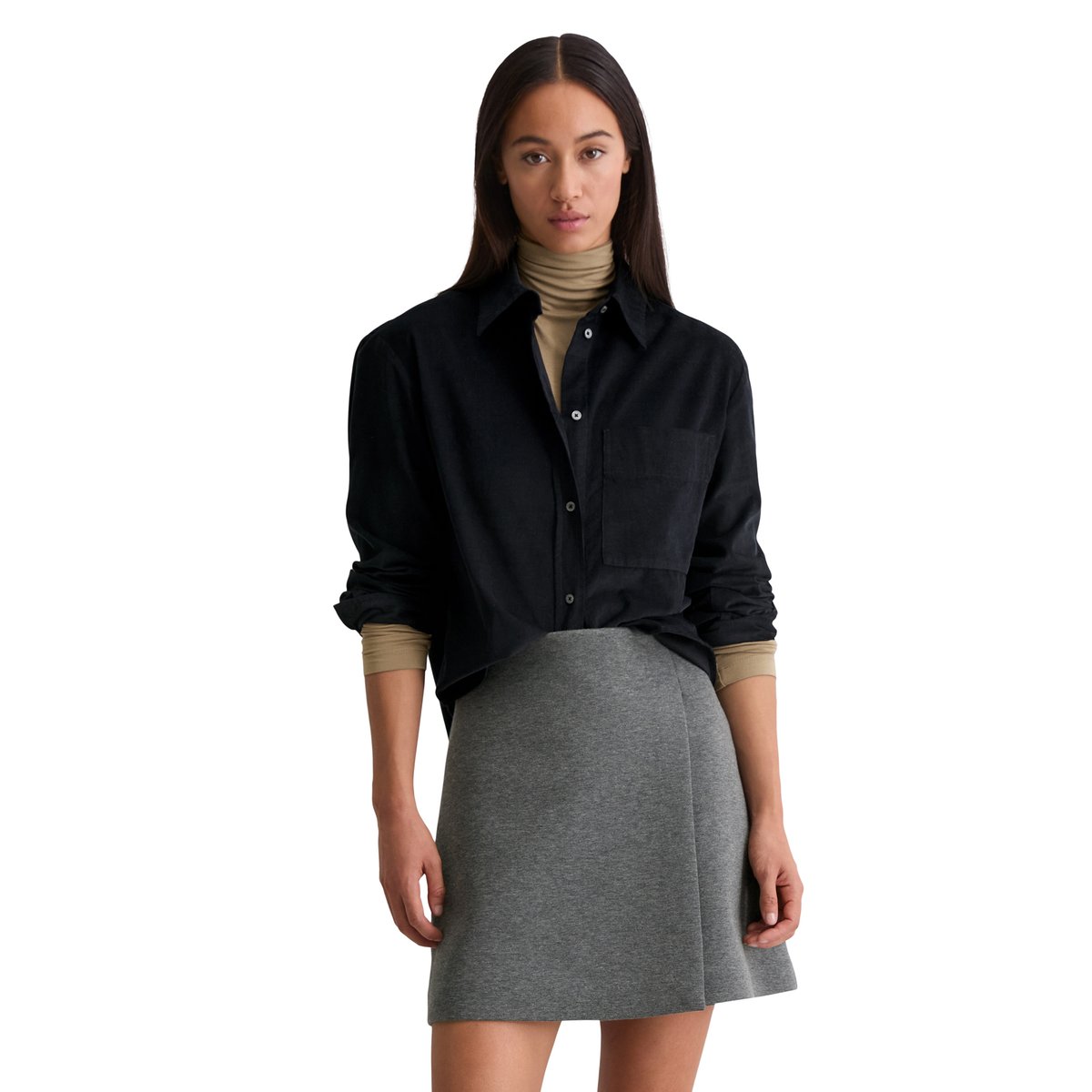 Blouse en velours côtelé fin relaxed en doux mélange de coton et de lyocell bleu fooncé, MARC O'POLO
