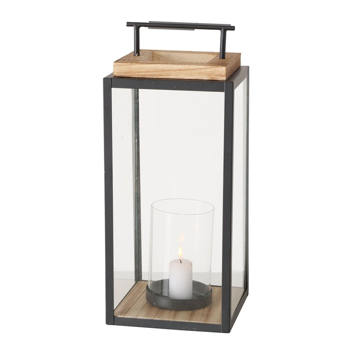 Set de 2 lanternes en métal noir et bois 20x20x45cm bois, WADIGA