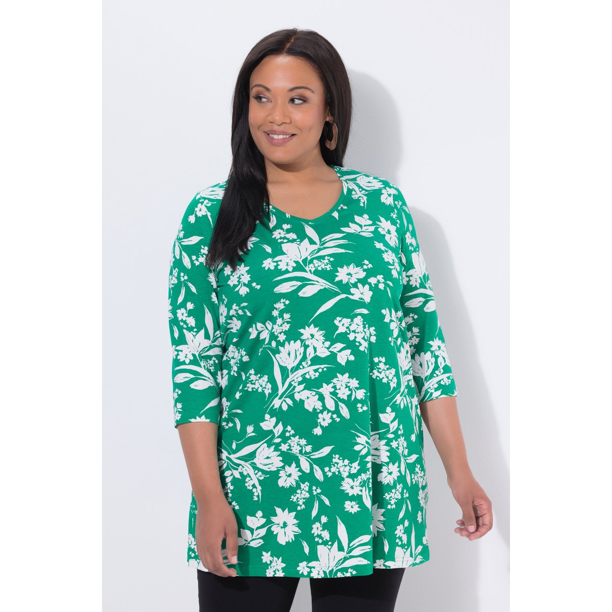 T-shirt motif à fleurs, coupe évasée vert d’été, ULLA POPKEN