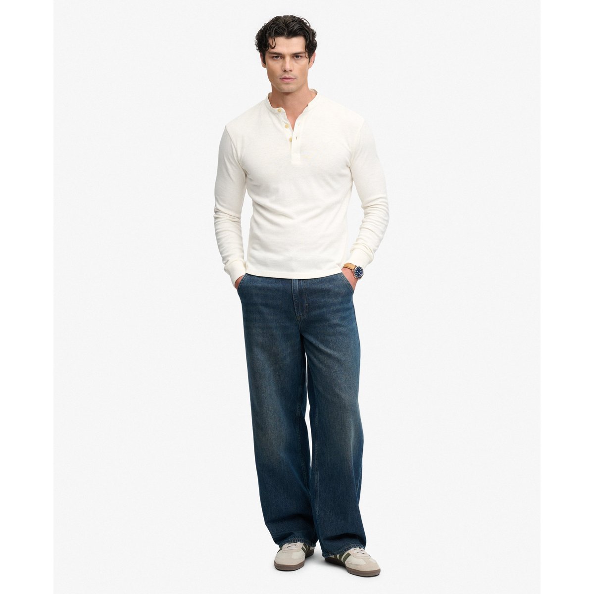 Top Grandad à Patte Coupe Décontractée blanc cassé, SUPERDRY