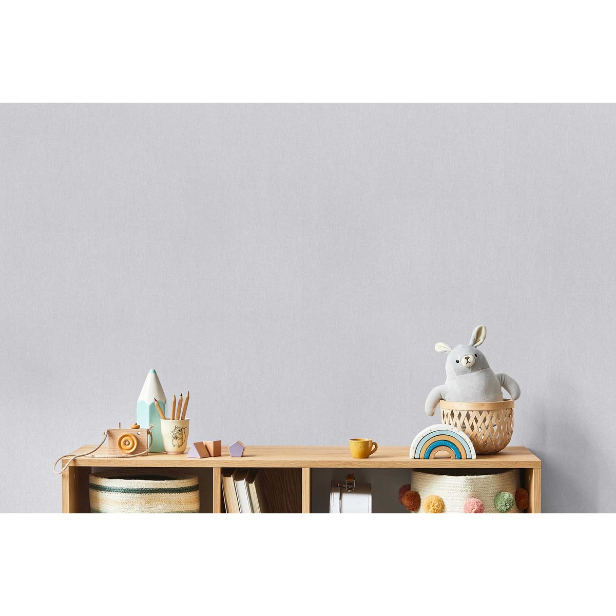 Papier peint enfant uni doux gris perle clair bleu, HEXOA