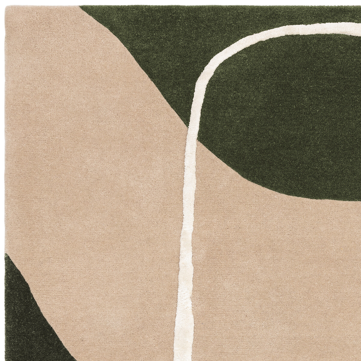 Abstract Asymetrical Carved Rug in 100% Wool moss green, ÉDITÉ