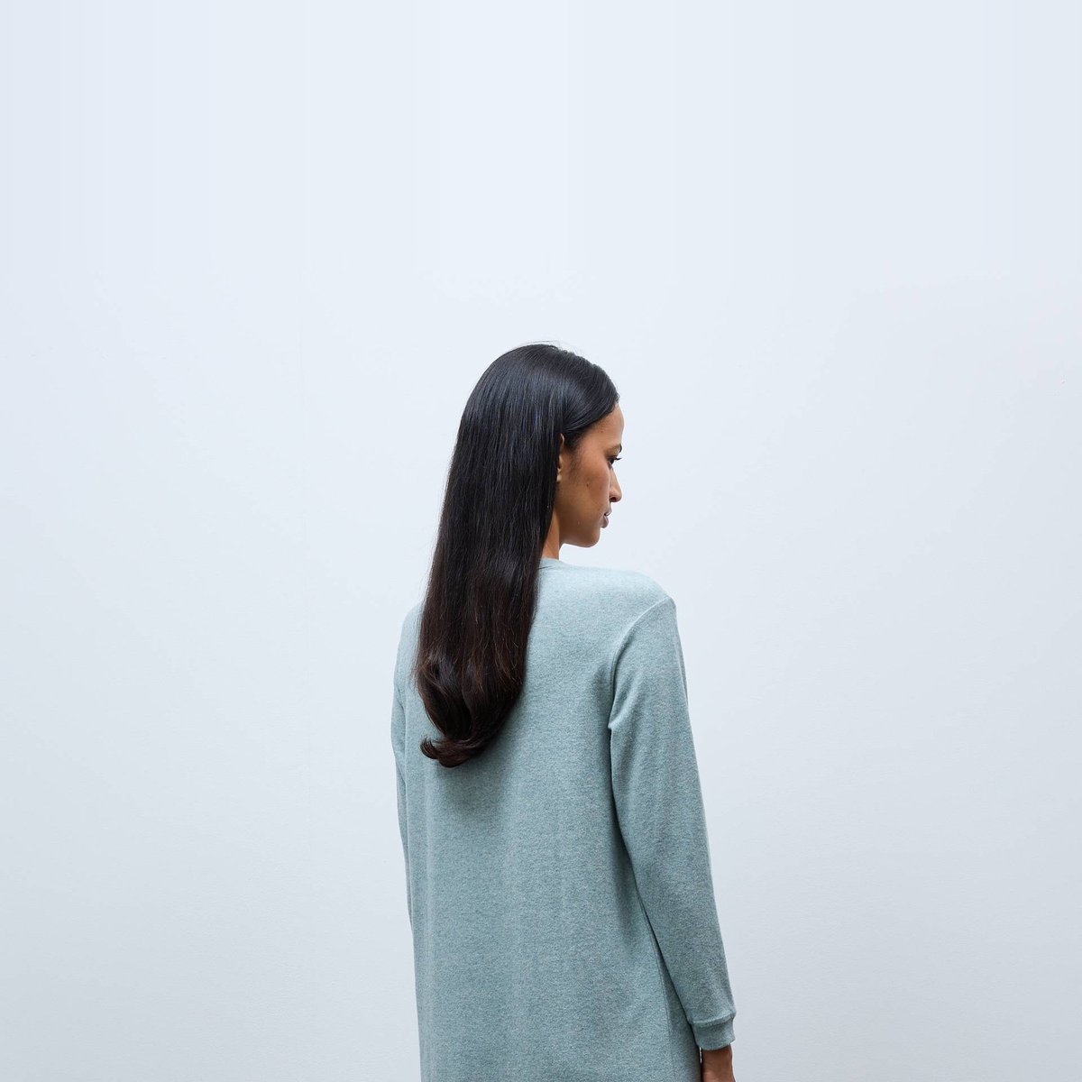 Chemise de nuit côtelée en coton et modal sage, MONOPRIX