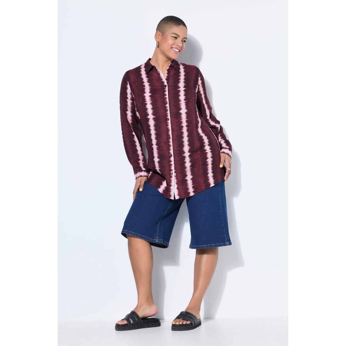Chemisier à manches longues, rayures batik aubergine, STUDIO UNTOLD