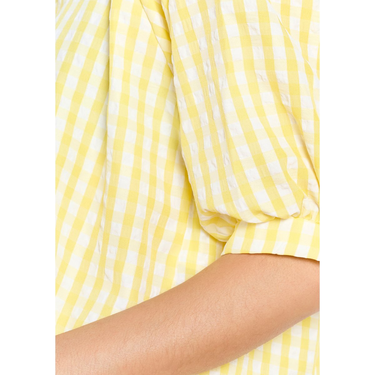 Blouse col tunisien à carreaux jaune soleil, LOLALIZA