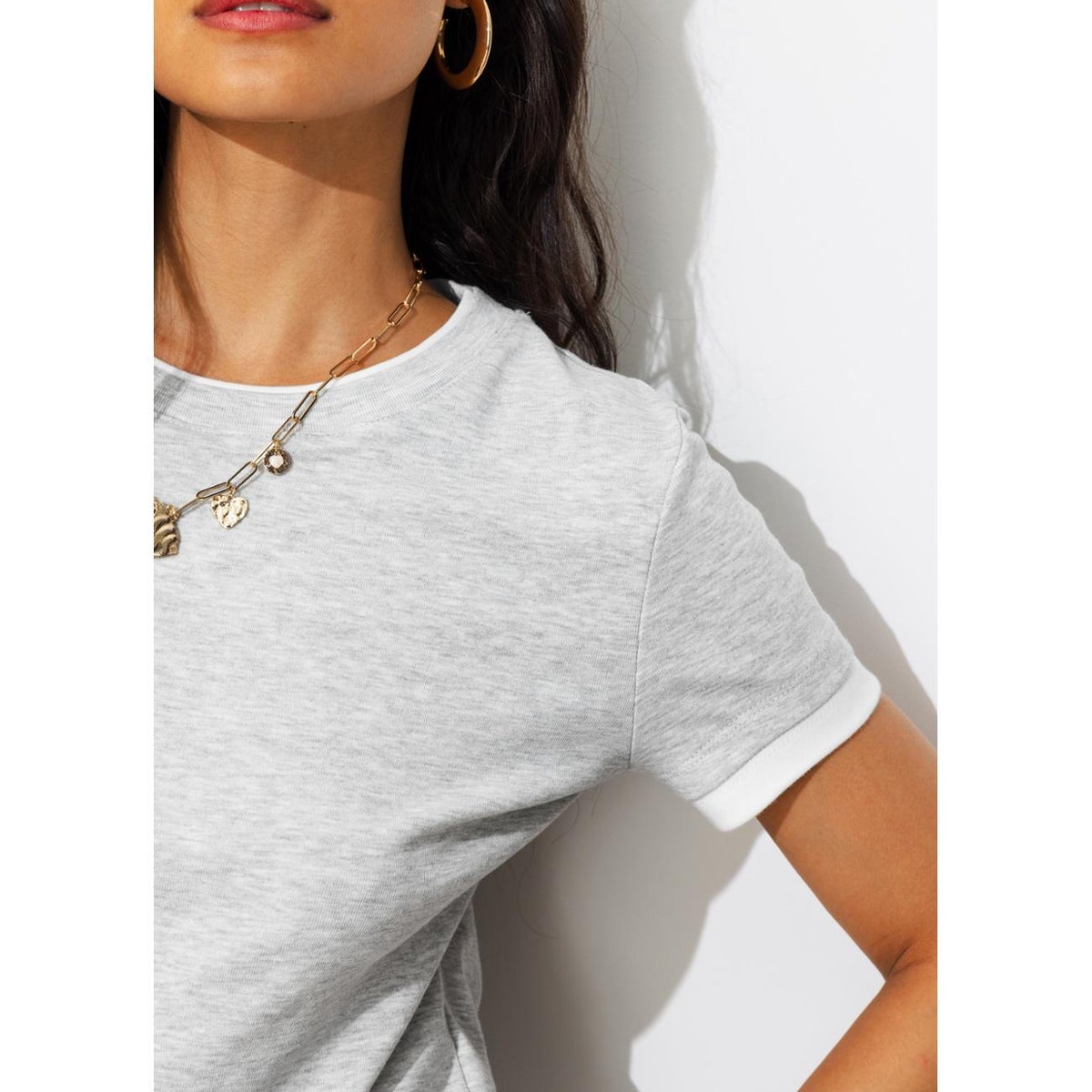 T-shirt slim effet superposé gris clair, PROMOD