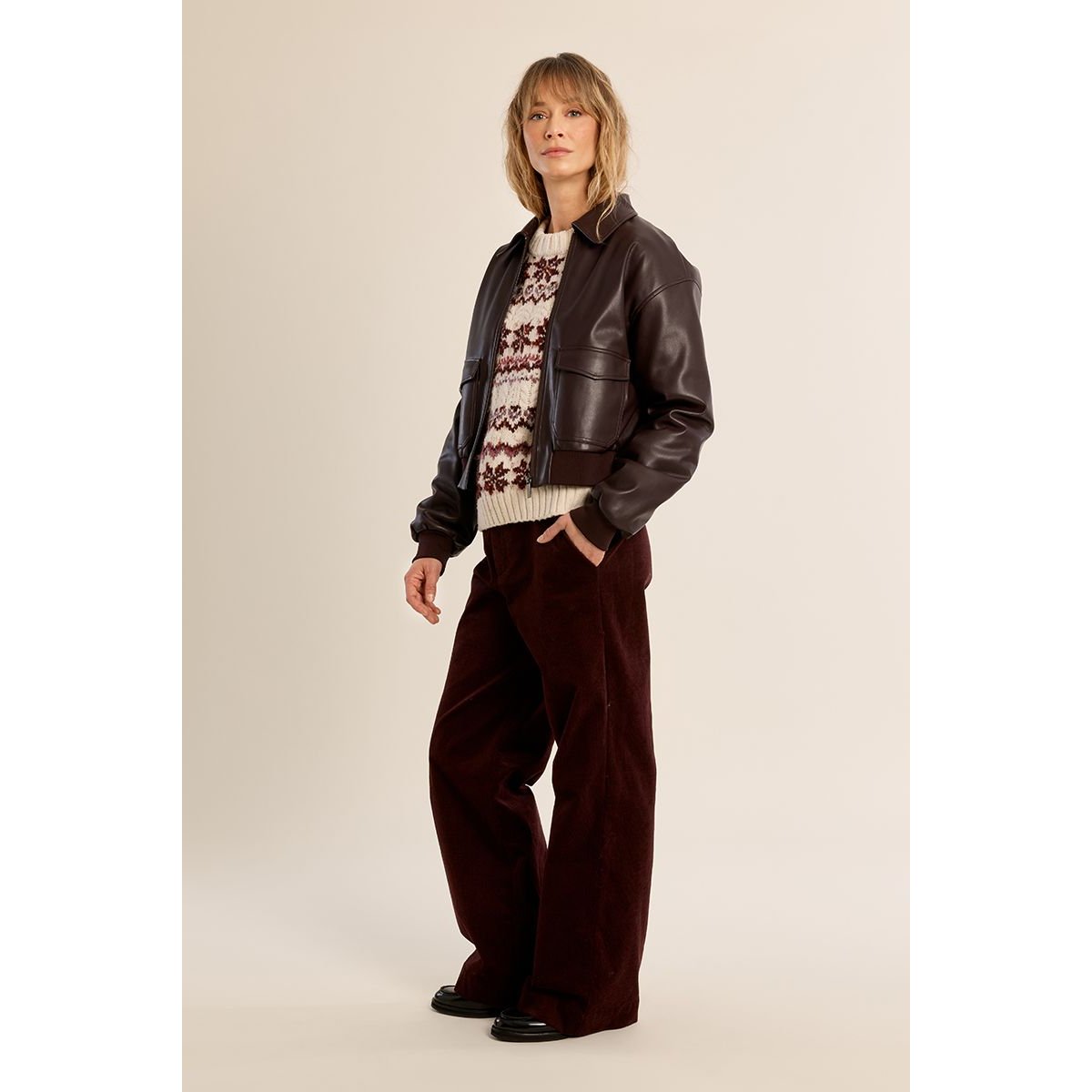 Bomber en simili-cuir chocolate, MOLLY BRACKEN