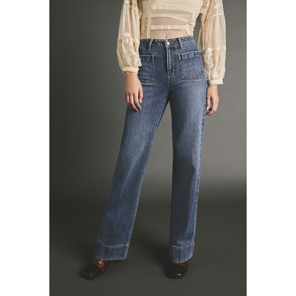 Jean large avec poche plaquée bleu foncé, NEXT