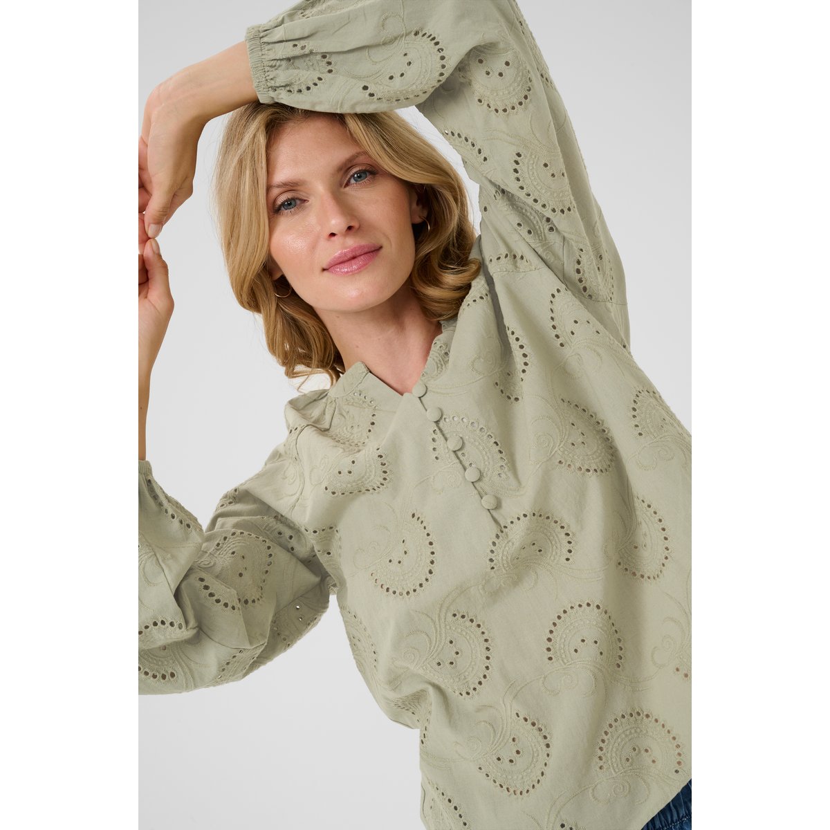 Blouse with long sleeve vert tea, CREAM