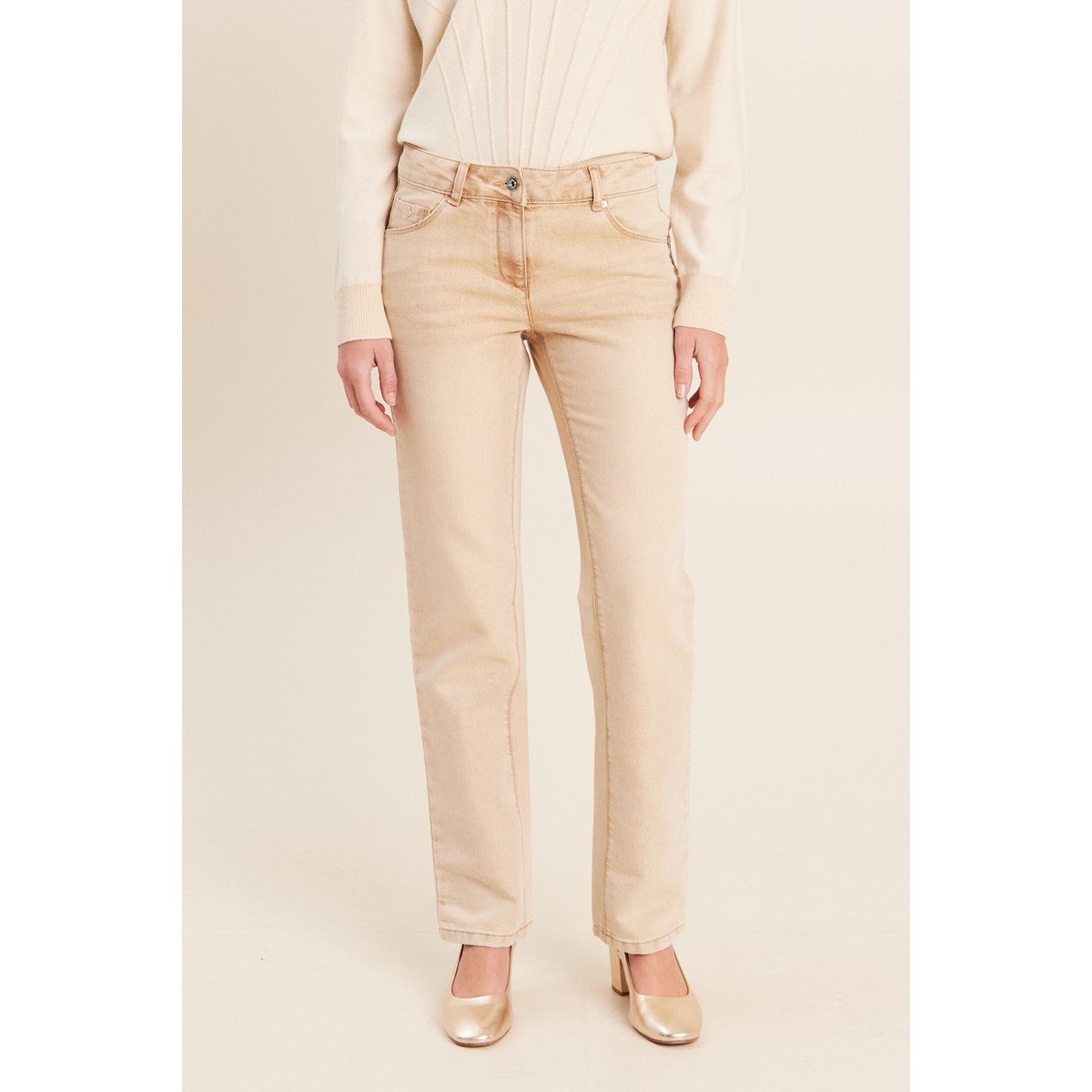 Jean taille basculée denim beige, BREAL
